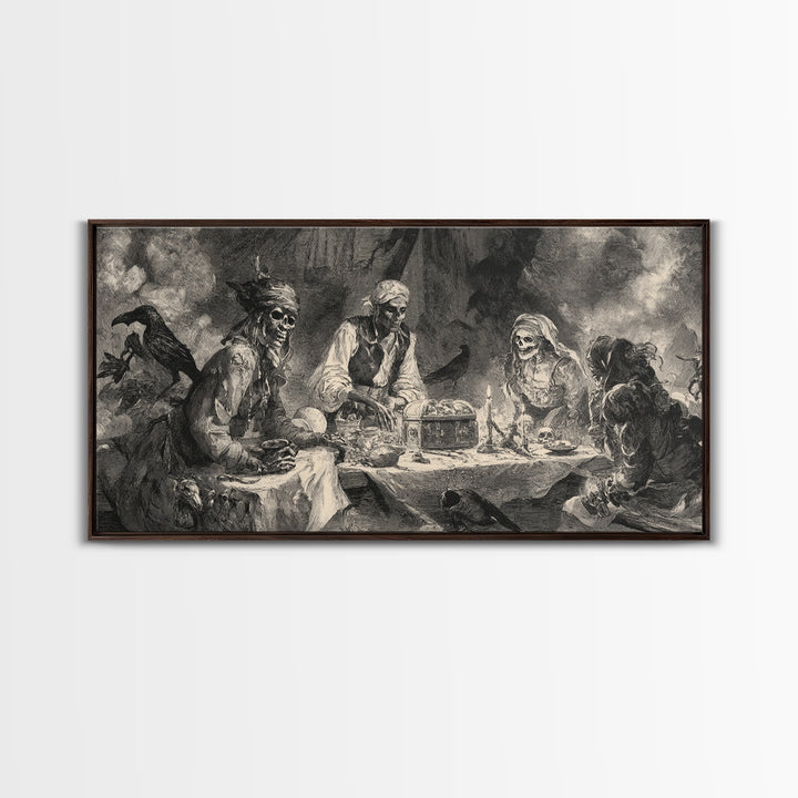 The Ghost Pirate Picnic, Decadent Gothic Art, Wide Panoramic Art, Gothic Horror Wall Art, Framed Canvas Print, Halloween Wall Art
