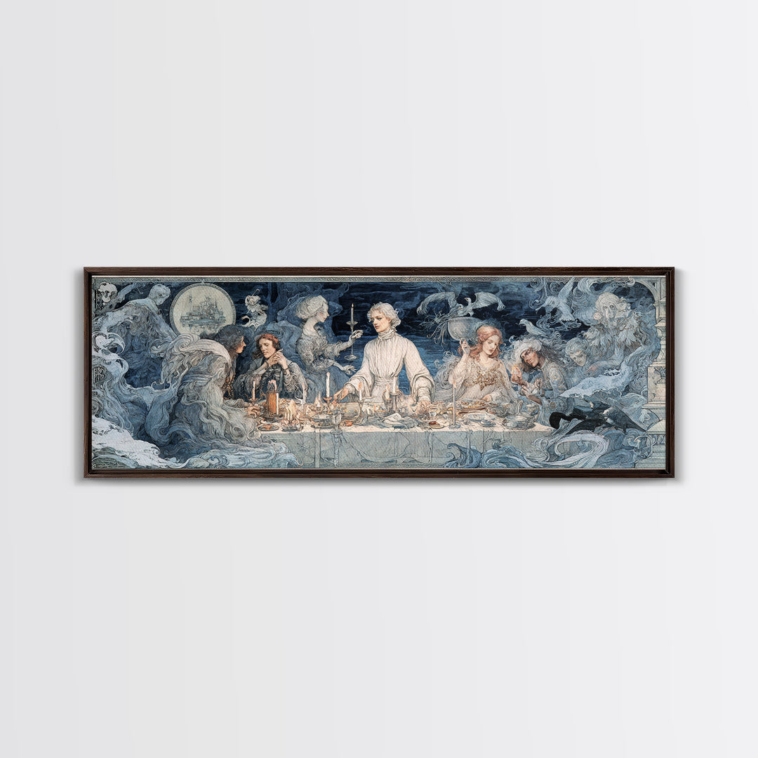 The Ghost Pirate Picnic, Symbolist Death Art, Extra Wide Wall Art, Dark Fantasy Wall Art, Framed Canvas Print, Halloween Wall Art