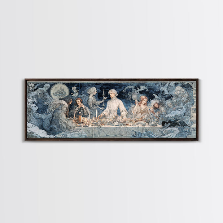 The Ghost Pirate Picnic, Symbolist Death Art, Extra Wide Wall Art, Dark Fantasy Wall Art, Framed Canvas Print, Halloween Wall Art