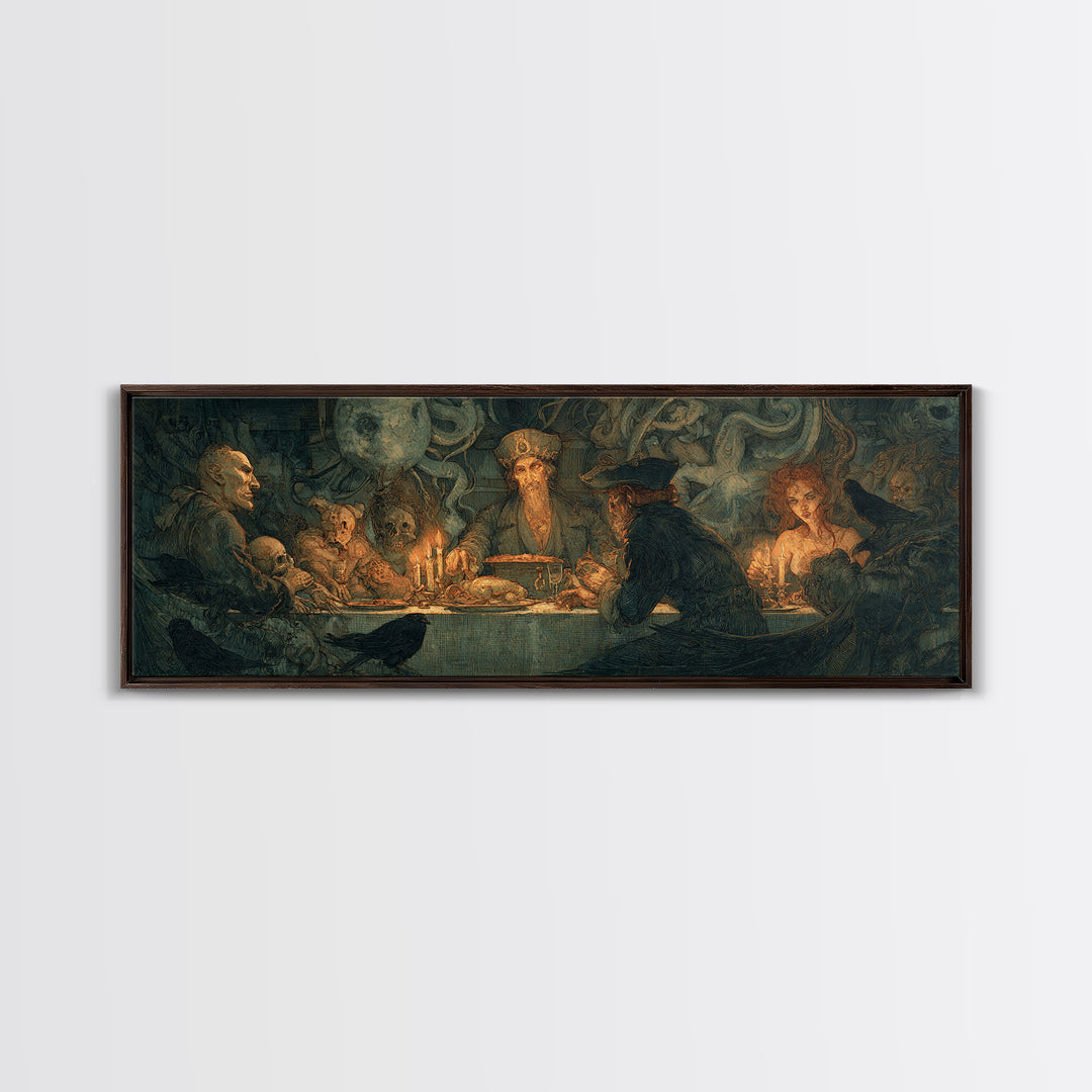 The Ghost Pirate Picnic, Dark Symbolist Art, Extra Wide Wall Art, Gothic Horror Wall Art, Framed Canvas Print, Halloween Wall Art