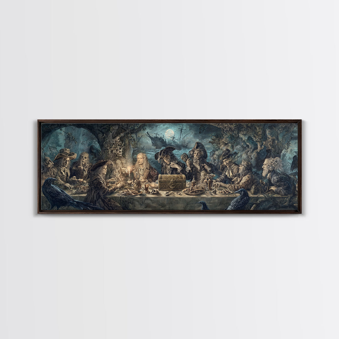 The Ghost Pirate Picnic, Symbolist Etching Art, Extra Wide Wall Art, Gothic Horror Wall Art, Canvas Print, Halloween Wall Art