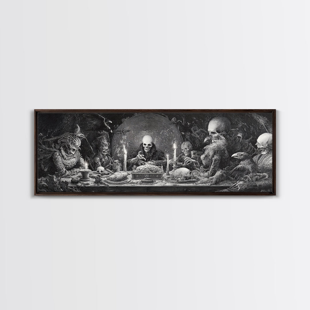 The Ghost Pirate Picnic, Biomechanical Horror Art, Extra Wide Wall Art, Macabre Wall Art, Canvas Print, Halloween Wall Art