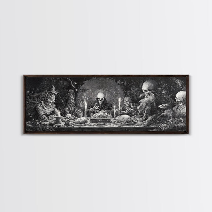 The Ghost Pirate Picnic, Biomechanical Horror Art, Extra Wide Wall Art, Macabre Wall Art, Canvas Print, Halloween Wall Art