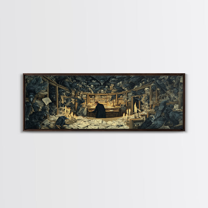 The Raven Post Office, Dark Renaissance Art, Extra Wide Wall Art, Gothic Horror Wall Art, Framed Canvas Print, Halloween Wall Art