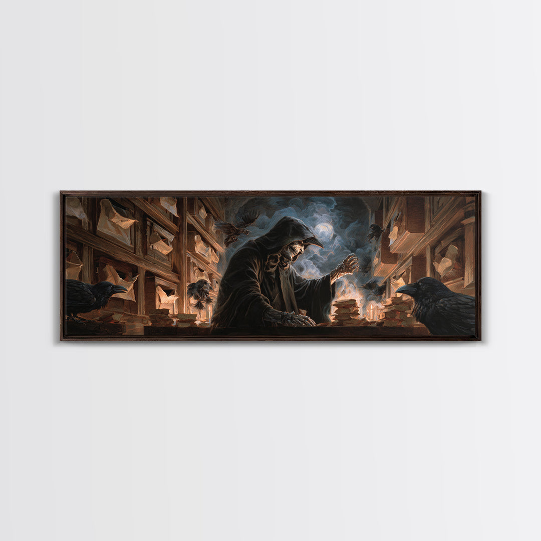 The Raven Post Office, Apocalyptic Romantic Art, Extra Wide Wall Art, Dark Halloween Decor, Canvas Print, Halloween Wall Art