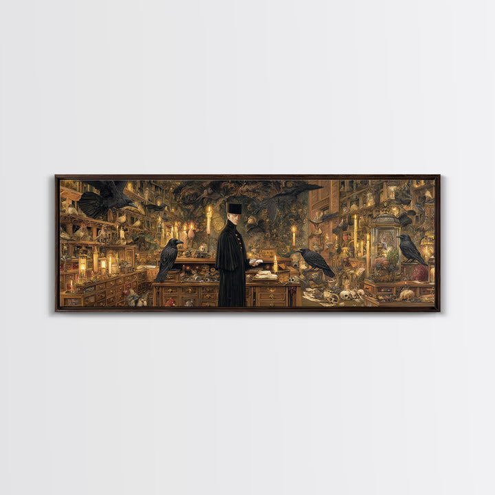 The Raven Post Office, Ornate Symbolist Art, Extra Wide Wall Art, Gothic Horror Wall Art, Framed Canvas Print, Halloween Wall Art