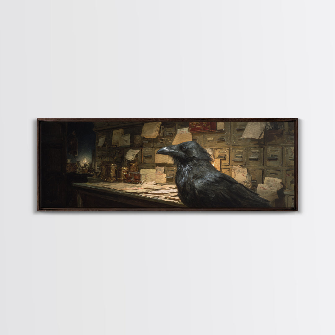 The Raven Post Office, Decadent Gothic Art, Extra Wide Wall Art, Dark Halloween Decor, Canvas Print, Halloween Wall Art