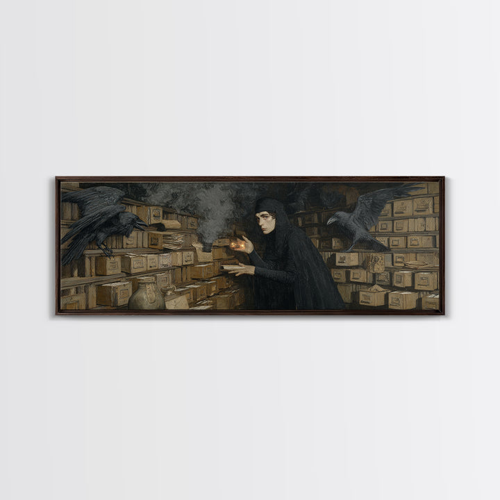 The Raven Post Office, Dark Symbolist Art, Extra Wide Wall Art, Dark Fantasy Wall Art, Canvas Print, Halloween Wall Art