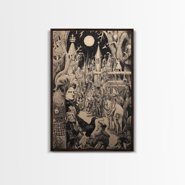 The Candy Corn Kingdom, Renaissance Engraving Art, Vertical Wall Art, Gothic Horror Wall Art, Framed Canvas Print, Halloween Wall Art