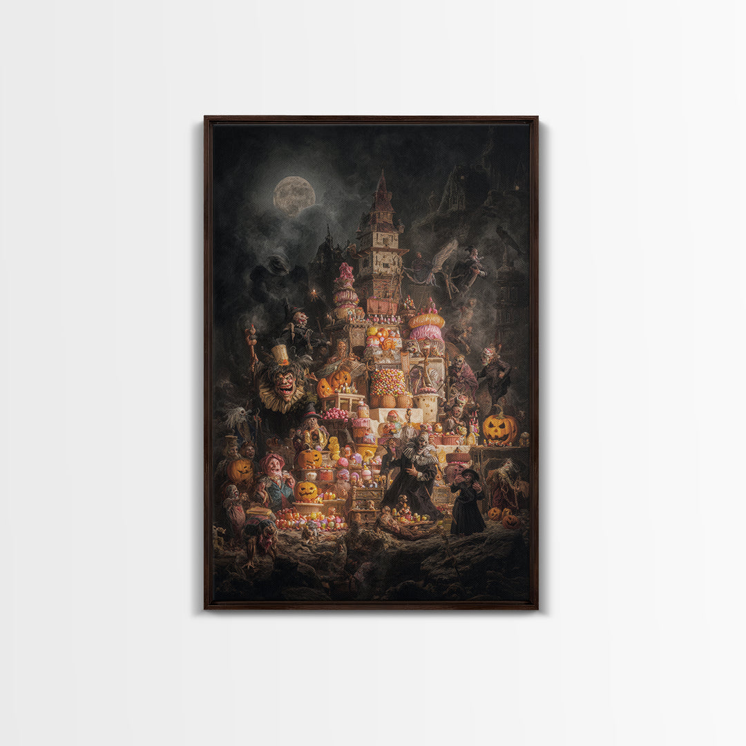 The Candy Corn Kingdom, Dark Romantic Horror Art, Vertical Wall Art, Gothic Horror Wall Art, Framed Canvas Print, Halloween Wall Art