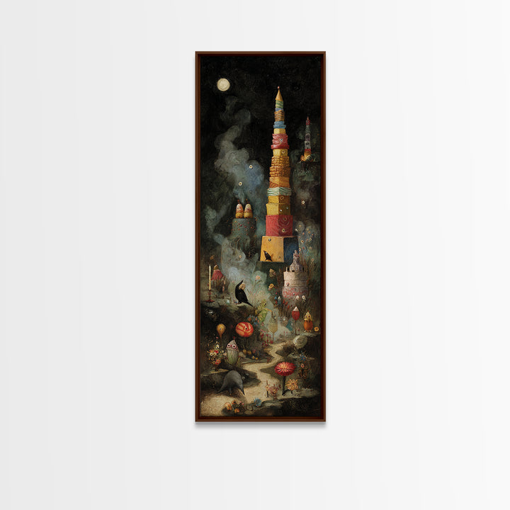 The Candy Corn Kingdom, Symbolist Dream Art, Tall Narrow Wall Art, Dark Fantasy Wall Art, Canvas Print, Halloween Wall Art