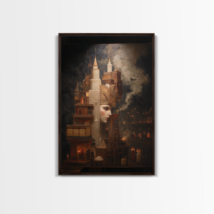 The Candy Corn Kingdom, Ornate Symbolist Art, Vertical Wall Art, Gothic Horror Wall Art, Framed Canvas Print, Halloween Wall Art