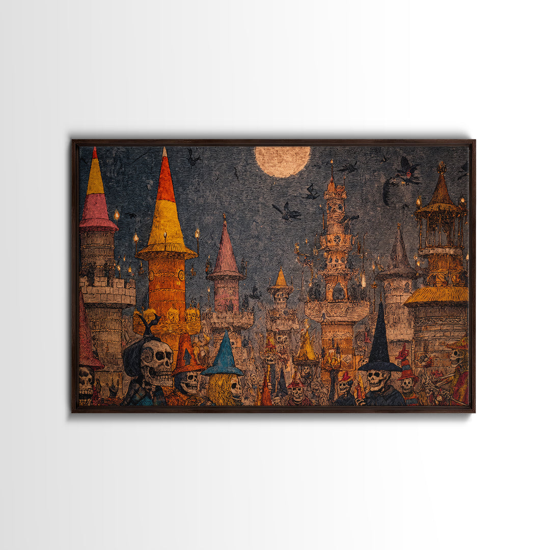 The Candy Corn Kingdom, Grotesque Carnival Art, Landscape Wall Art, Dark Halloween Decor, Framed Canvas Print, Halloween Wall Art