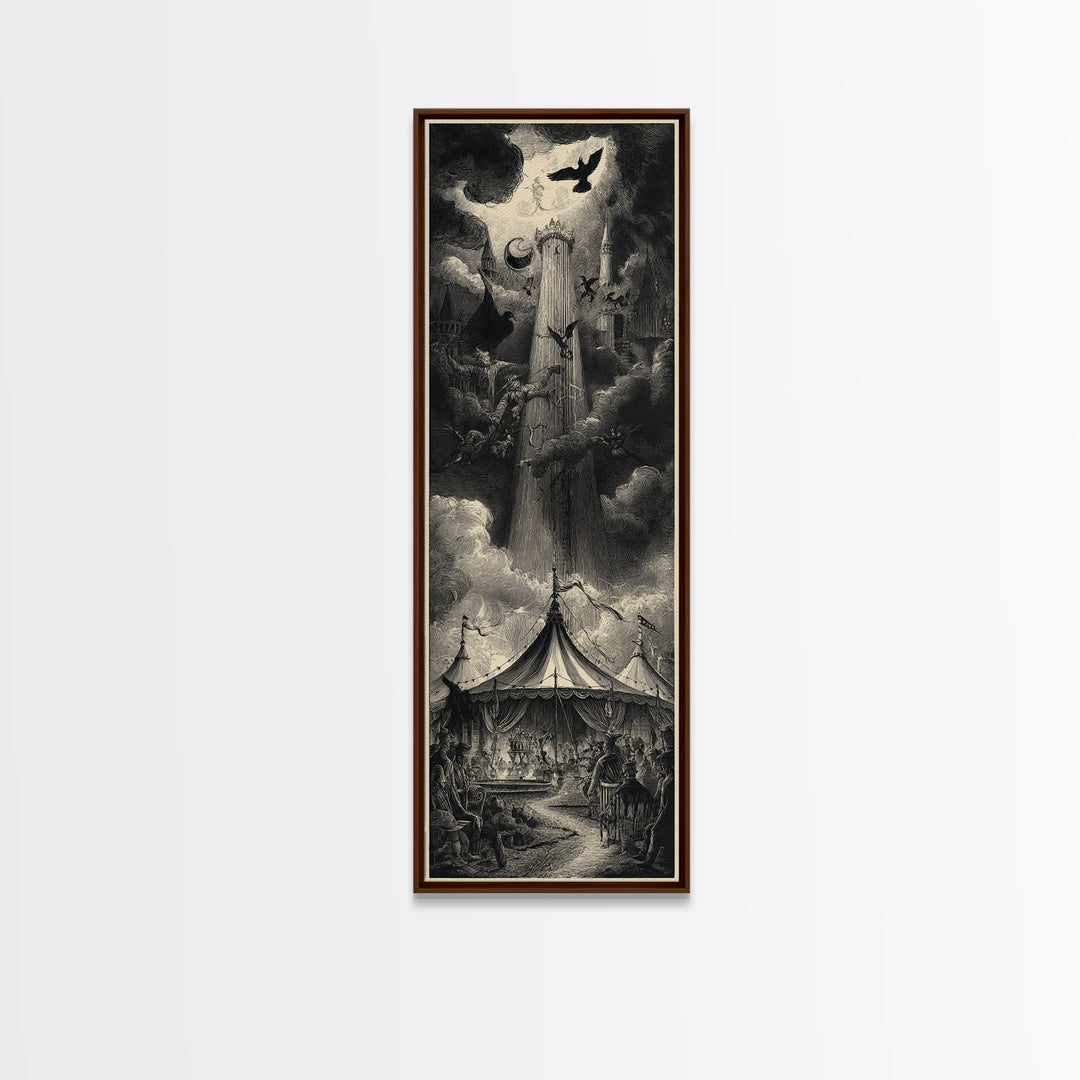 The Jack-O'-Lantern Circus, Gothic Engraving Art, Tall Narrow Wall Art, Gothic Horror Wall Art, Framed Canvas Print, Halloween Wall Art