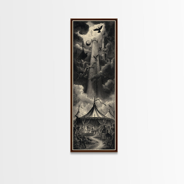 The Jack-O'-Lantern Circus, Gothic Engraving Art, Tall Narrow Wall Art, Gothic Horror Wall Art, Framed Canvas Print, Halloween Wall Art