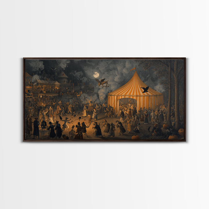 The Jack-O'-Lantern Circus, Northern Renaissance Horror, Wide Panoramic Art, Gothic Horror Wall Art, Canvas Print