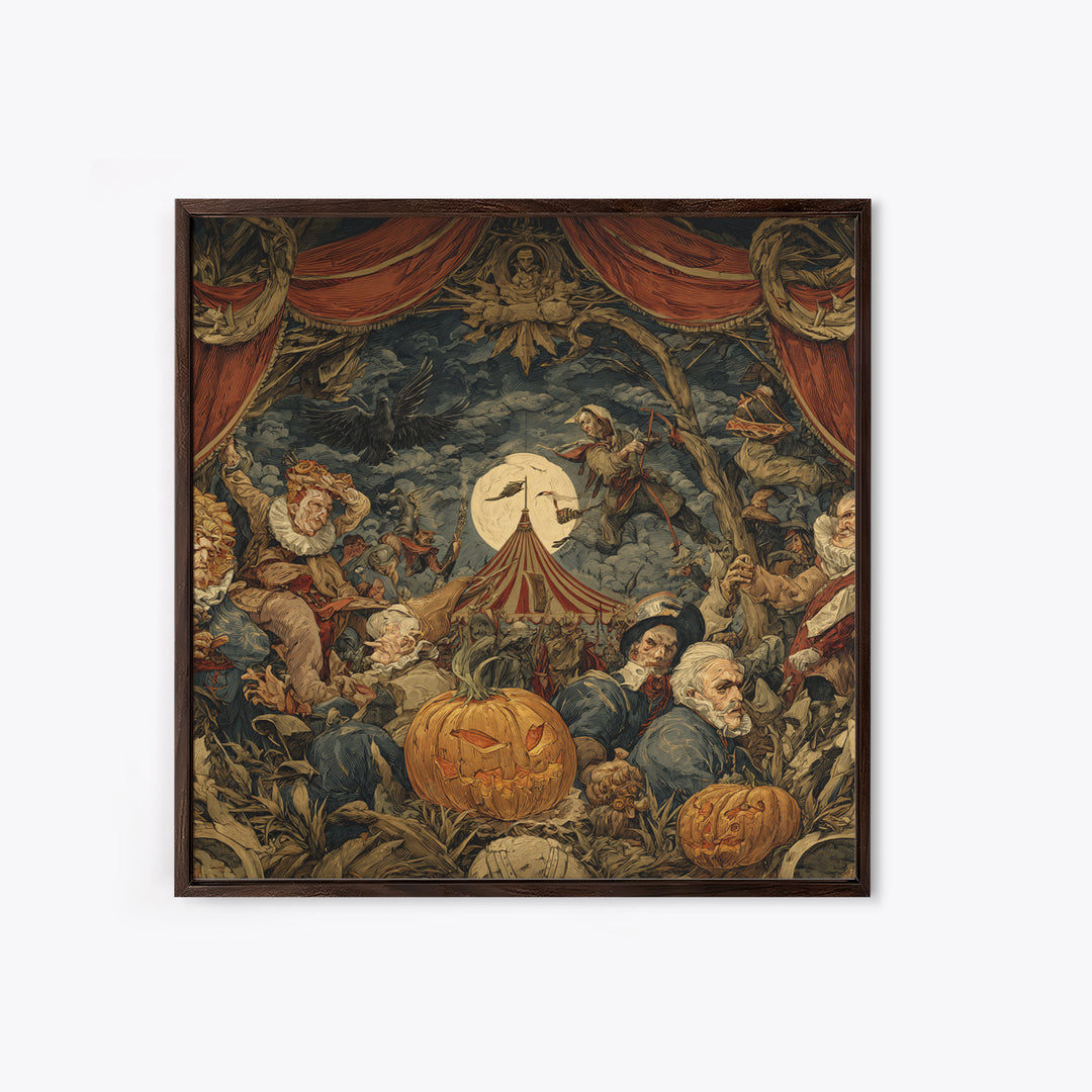 The Jack-O'-Lantern Circus, Dark Renaissance Art, Square Wall Art, Gothic Horror Wall Art, Framed Canvas Print