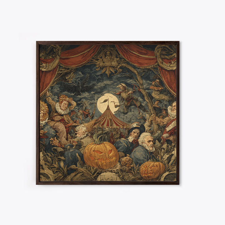 The Jack-O'-Lantern Circus, Dark Renaissance Art, Square Wall Art, Gothic Horror Wall Art, Framed Canvas Print