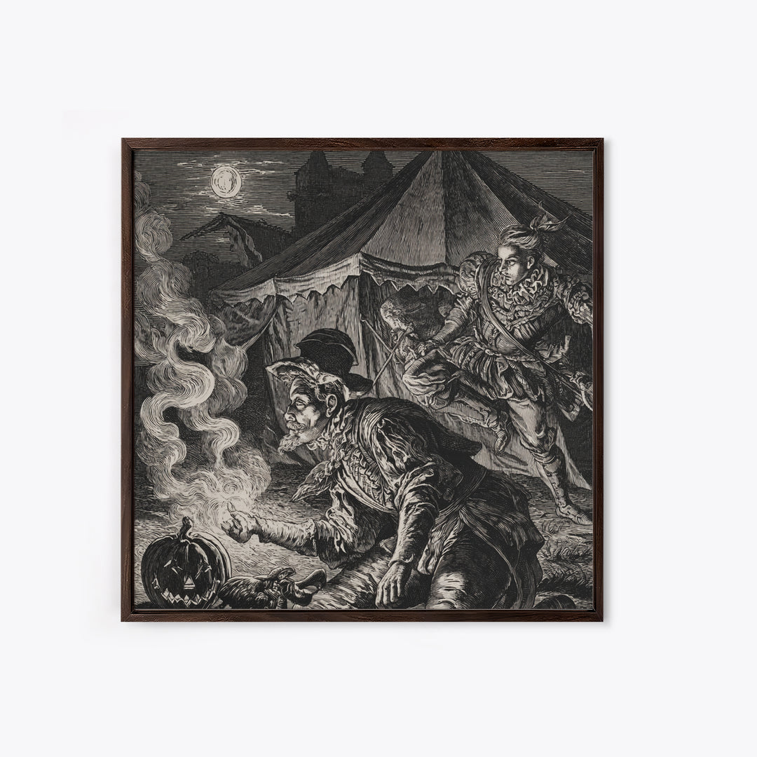 The Jack-O'-Lantern Circus, Renaissance Engraving Art, Square Wall Art, Dark Fantasy Wall Art, Canvas Print, Halloween Wall Art