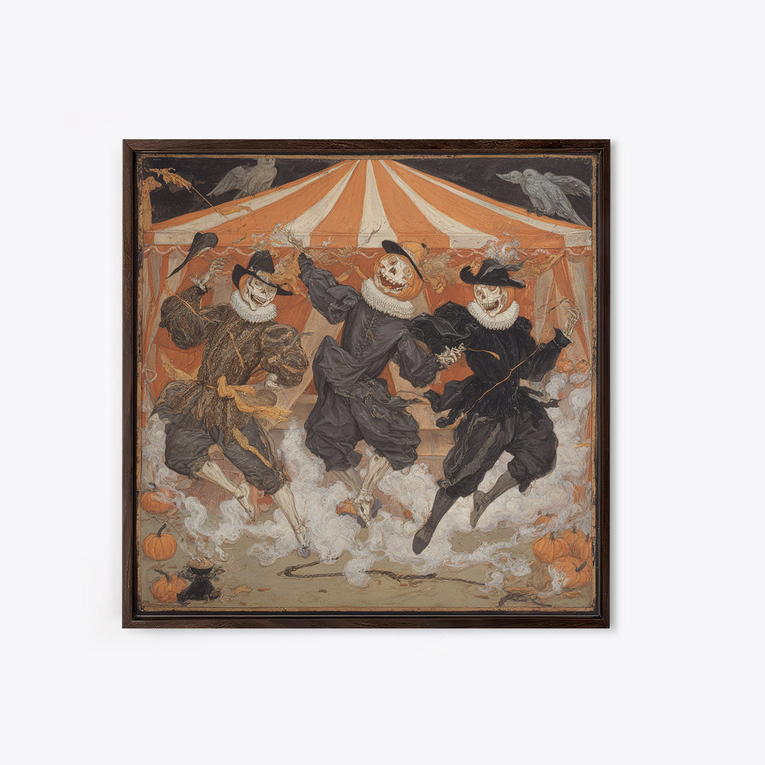 The Jack-O'-Lantern Circus, Danse Macabre Art, Square Wall Art, Dark Halloween Decor, Framed Canvas Print