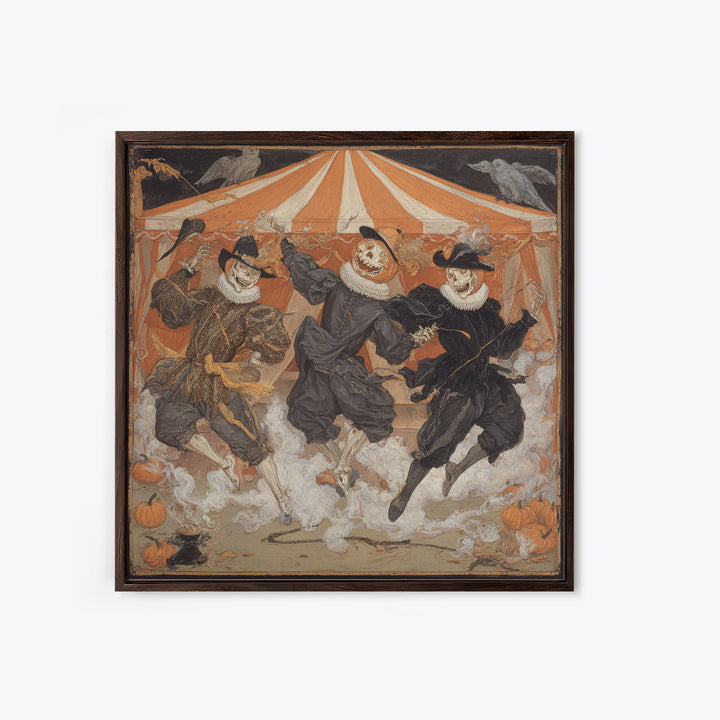 The Jack-O'-Lantern Circus, Danse Macabre Art, Square Wall Art, Dark Halloween Decor, Framed Canvas Print