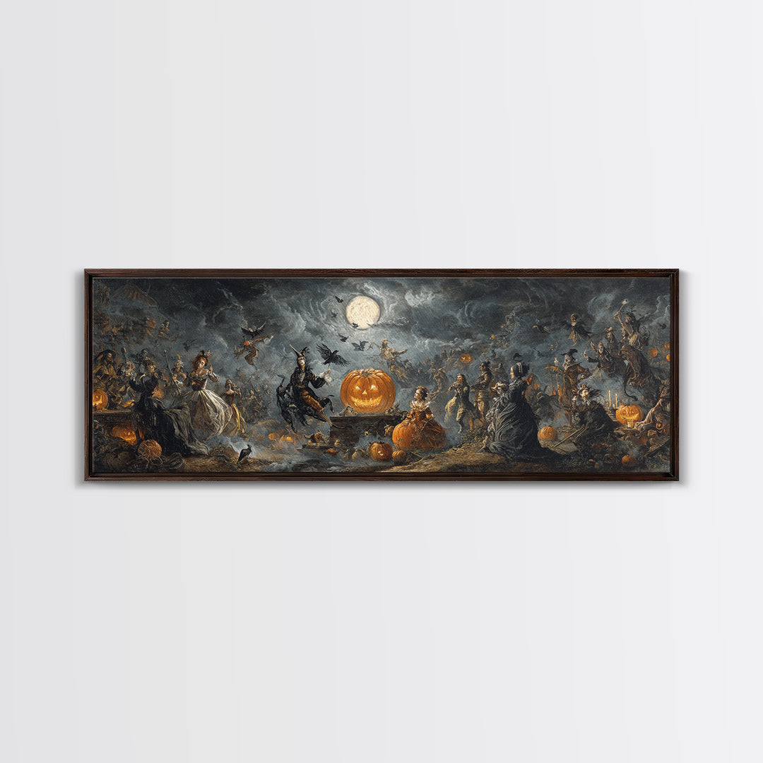The Jack-O'-Lantern Circus, Dark Romantic Horror Art, Extra Wide Wall Art, Macabre Wall Art, Framed Canvas Print, Halloween Wall Art