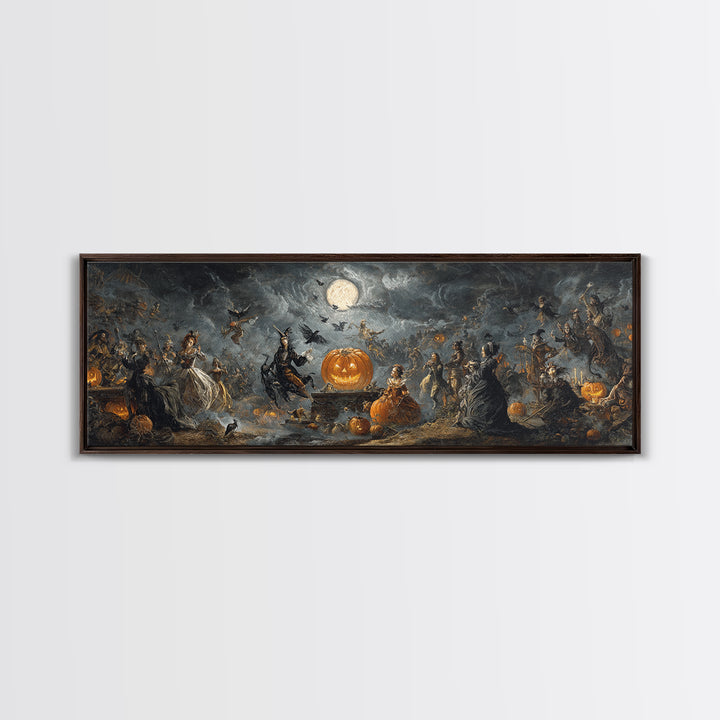 The Jack-O'-Lantern Circus, Dark Romantic Horror Art, Extra Wide Wall Art, Macabre Wall Art, Framed Canvas Print, Halloween Wall Art