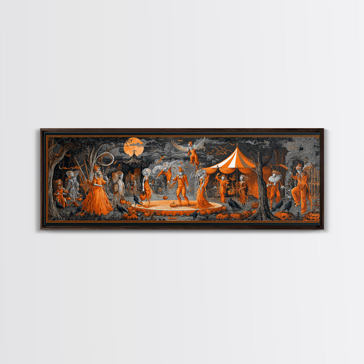 The Jack-O'-Lantern Circus, Visionary Gothic Art, Extra Wide Wall Art, Dark Fantasy Wall Art, Framed Canvas Print, Halloween Wall Art