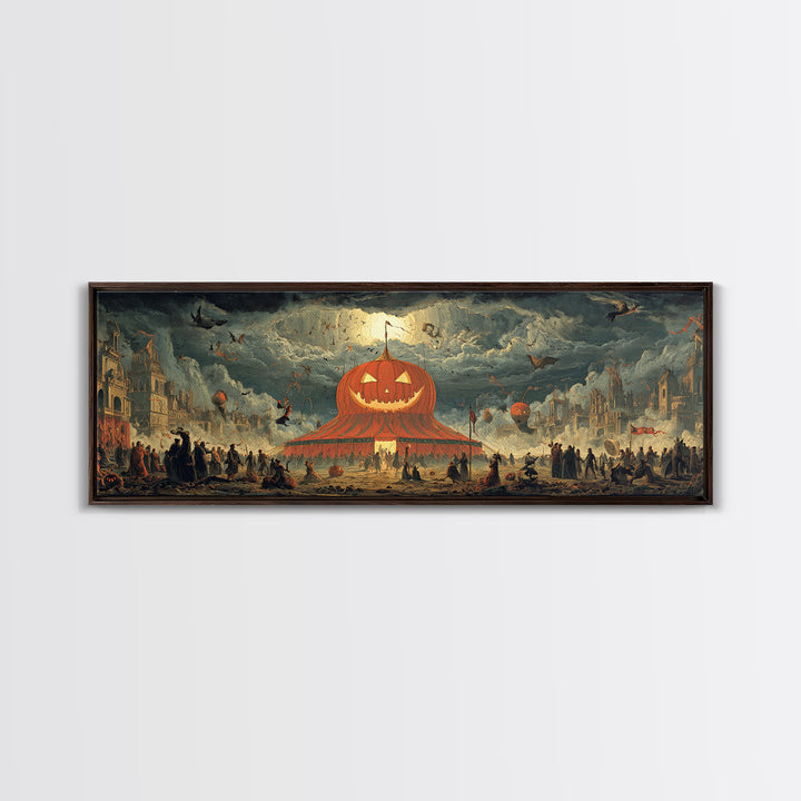 The Jack-O'-Lantern Circus, Apocalyptic Romantic Art, Extra Wide Wall Art, Macabre Wall Art, Canvas Print, Halloween Wall Art