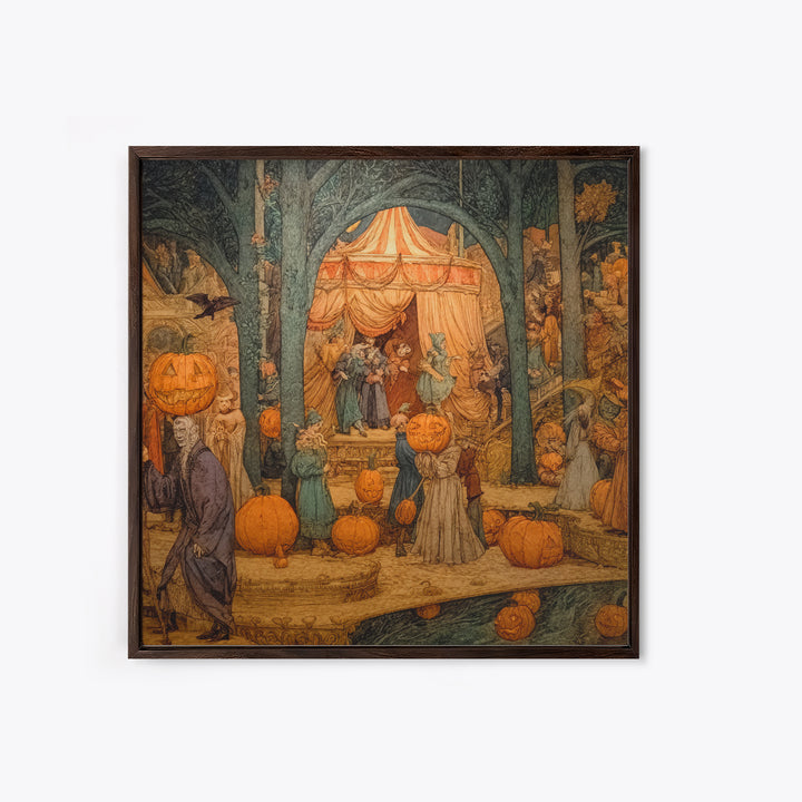 The Jack-O'-Lantern Circus, Ornate Symbolist Art, Square Wall Art, Gothic Horror Wall Art, Framed Canvas Print, Halloween Wall Art