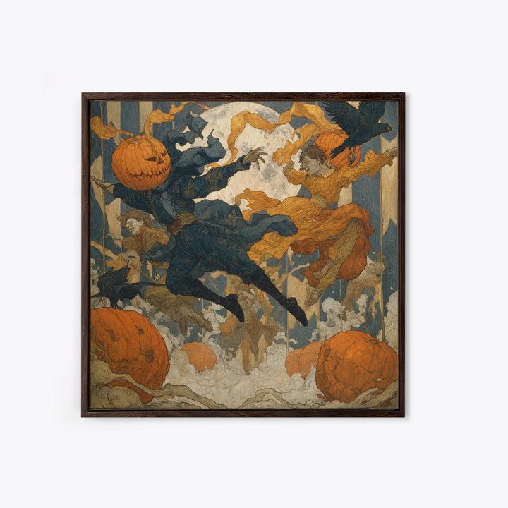 The Jack-O'-Lantern Circus, Symbolist Death Art, Square Wall Art, Dark Fantasy Wall Art, Canvas Print, Halloween Wall Art