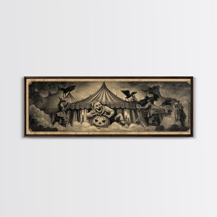 The Jack-O'-Lantern Circus, Expressionist Nightmare Art, Extra Wide Wall Art, Dark Halloween Decor, Framed Canvas Print, Halloween Wall Art