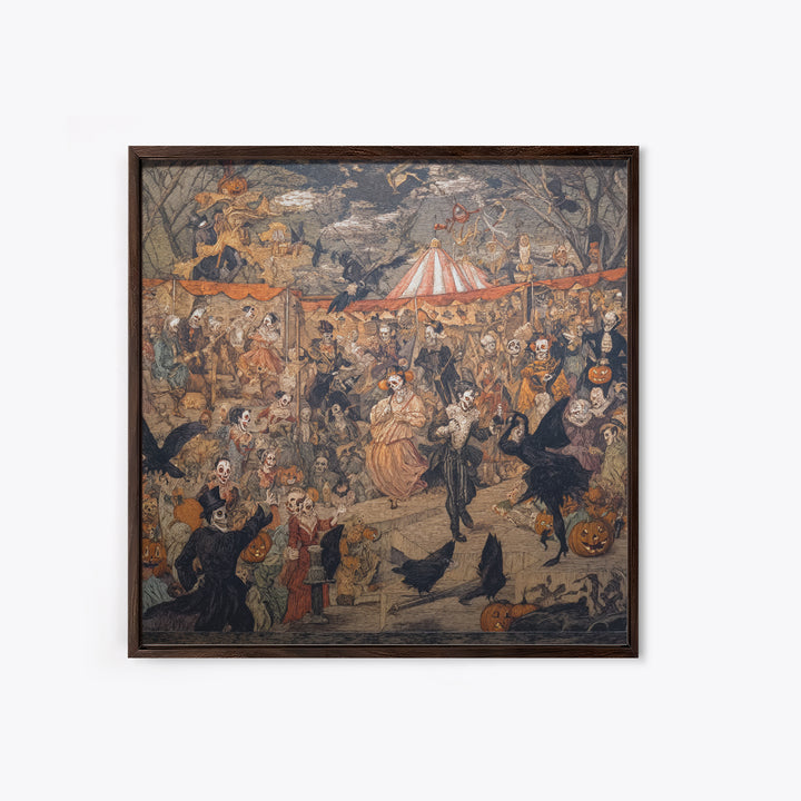 The Jack-O'-Lantern Circus, Grotesque Carnival Art, Square Wall Art, Macabre Wall Art, Framed Canvas Print, Halloween Wall Art