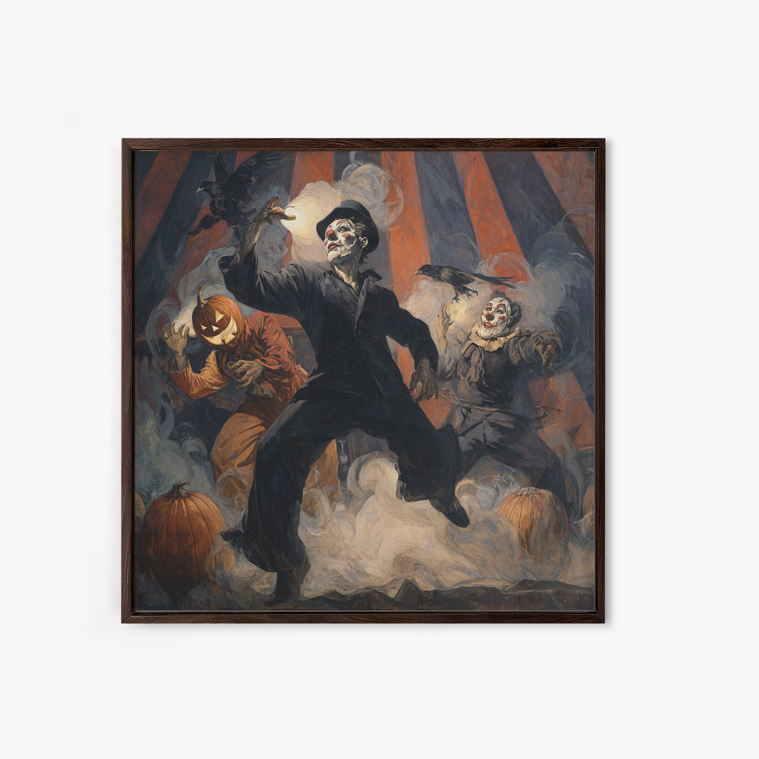 The Jack-O'-Lantern Circus, Expressionist Gothic Art, Square Wall Art, Dark Halloween Decor, Framed Canvas Print, Halloween Wall Art