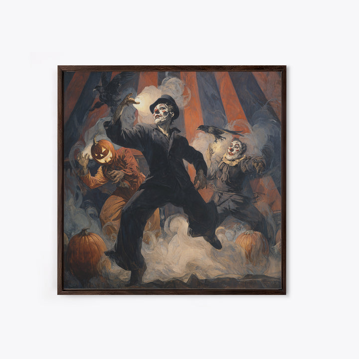 The Jack-O'-Lantern Circus, Expressionist Gothic Art, Square Wall Art, Dark Halloween Decor, Framed Canvas Print, Halloween Wall Art