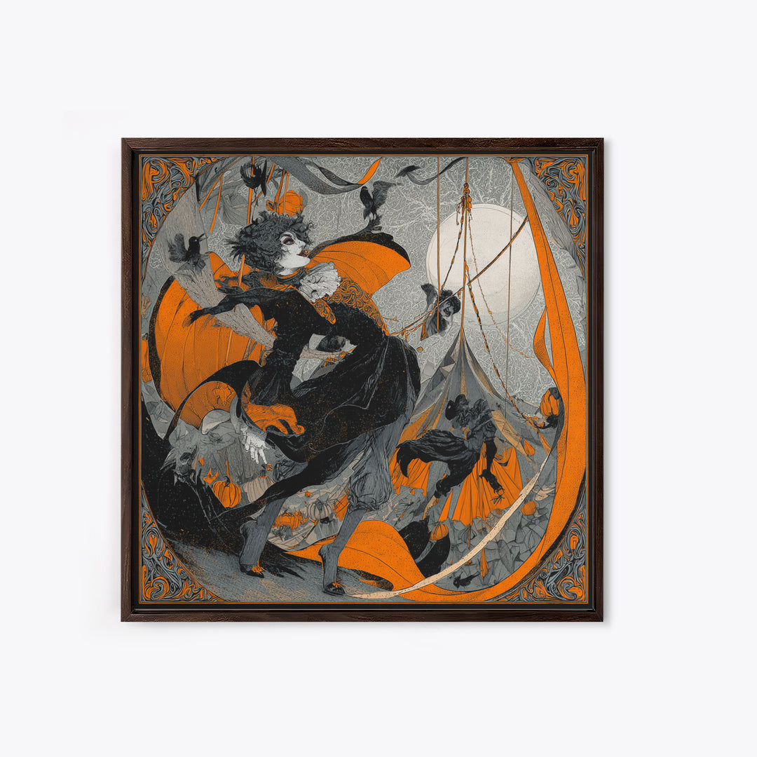 The Jack-O'-Lantern Circus, Decadent Line Art, Square Wall Art, Dark Fantasy Wall Art, Framed Canvas Print, Halloween Wall Art