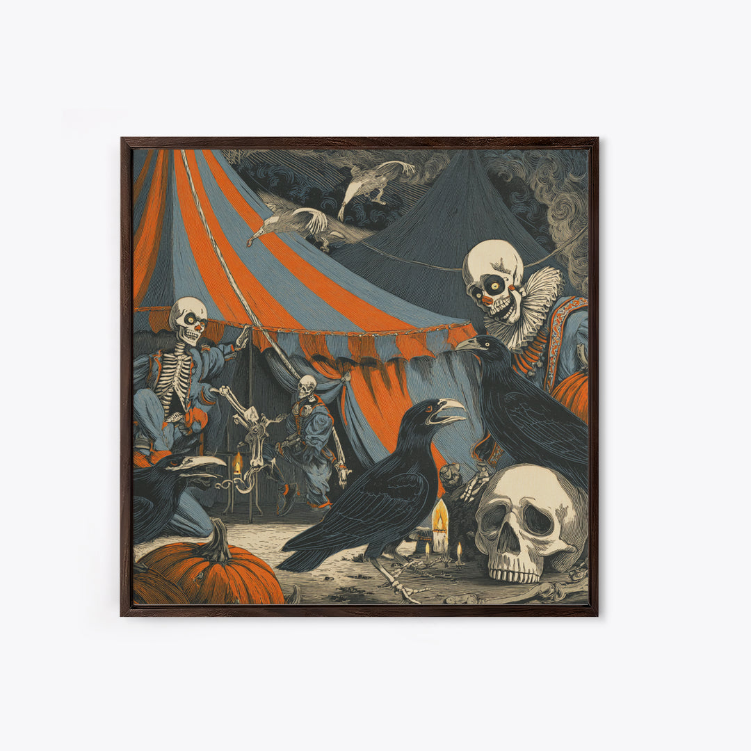 The Jack-O'-Lantern Circus, Macabre Folk Print Art, Square Wall Art, Gothic Horror Wall Art, Framed Canvas Print