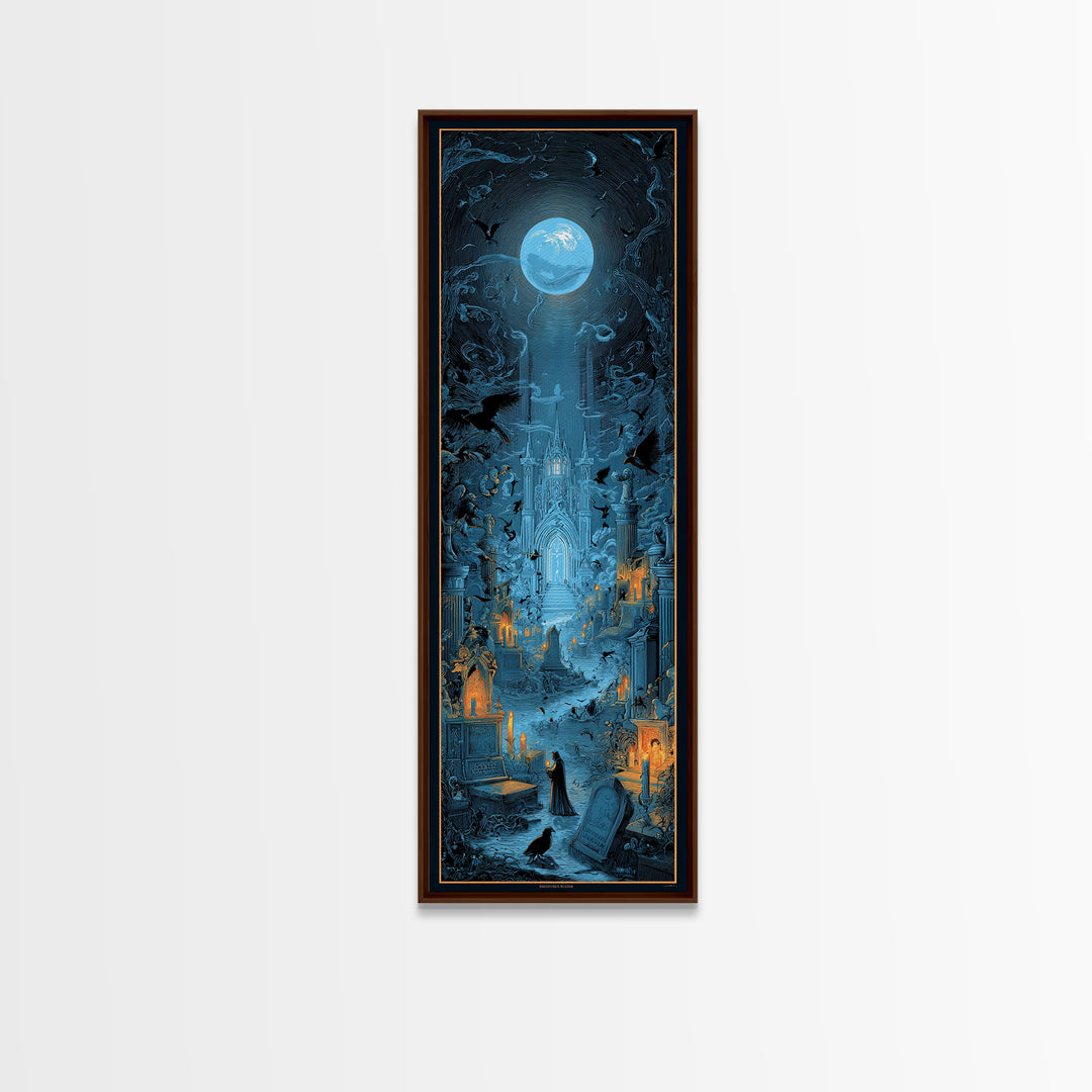 The Graveyard Book Club, Gothic Engraving Art, Tall Narrow Wall Art, Dark Halloween Decor, Canvas Print, Halloween Wall Art