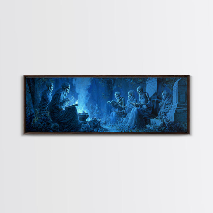 The Graveyard Book Club, Danse Macabre Art, Extra Wide Wall Art, Macabre Wall Art, Framed Canvas Print, Dark Fantasy Art