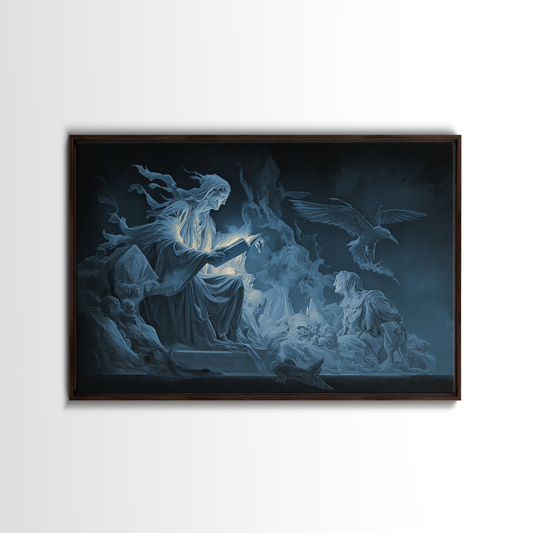 The Graveyard Book Club, Visionary Gothic Art, Landscape Wall Art, Dark Halloween Decor, Framed Canvas Print, Halloween Wall Art