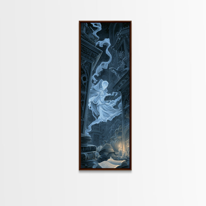 The Graveyard Book Club, Architectural Etching Art, Tall Narrow Wall Art, Dark Fantasy Wall Art, Framed Canvas Print