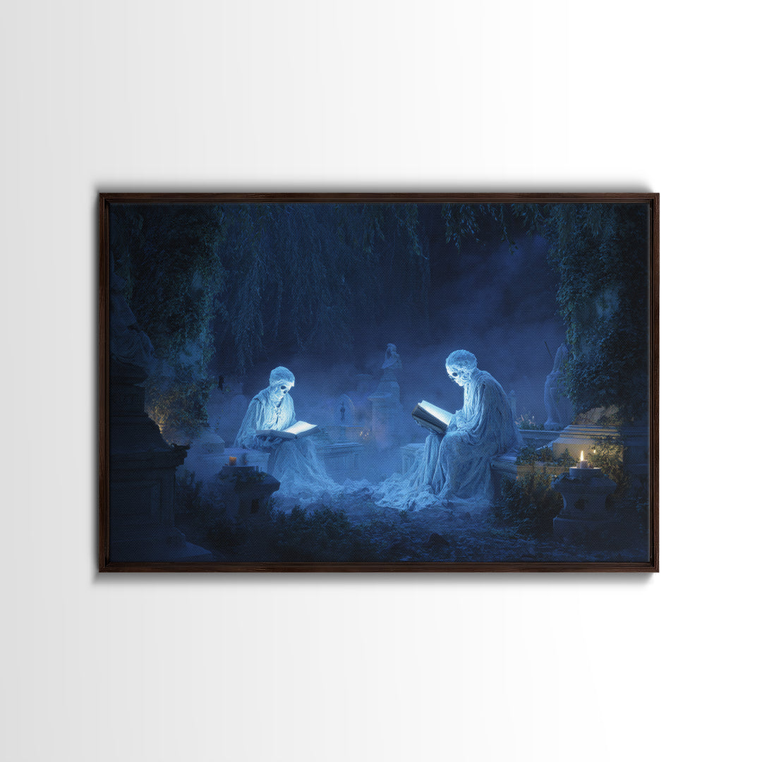 The Graveyard Book Club, Symbolist Gothic Landscape, Landscape Wall Art, Dark Fantasy Wall Art, Framed Canvas Print, Halloween Wall Art