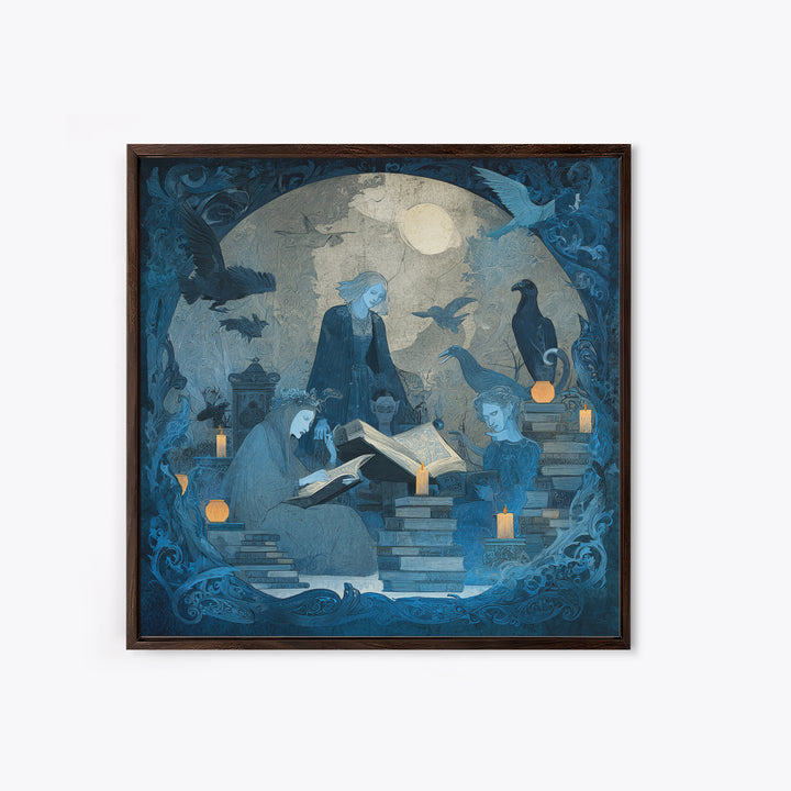 The Graveyard Book Club, Dark Symbolist Art, Square Wall Art, Macabre Wall Art, Framed Canvas Print, Halloween Wall Art