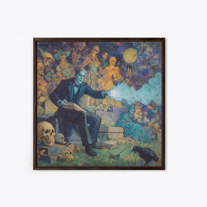 The Graveyard Book Club, Grotesque Carnival Art, Square Wall Art, Gothic Horror Wall Art, Canvas Print, Halloween Wall Art