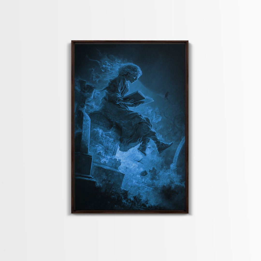 The Graveyard Book Club, Expressionist Gothic Art, Vertical Wall Art, Dark Halloween Decor, Framed Canvas Print, Halloween Wall Art