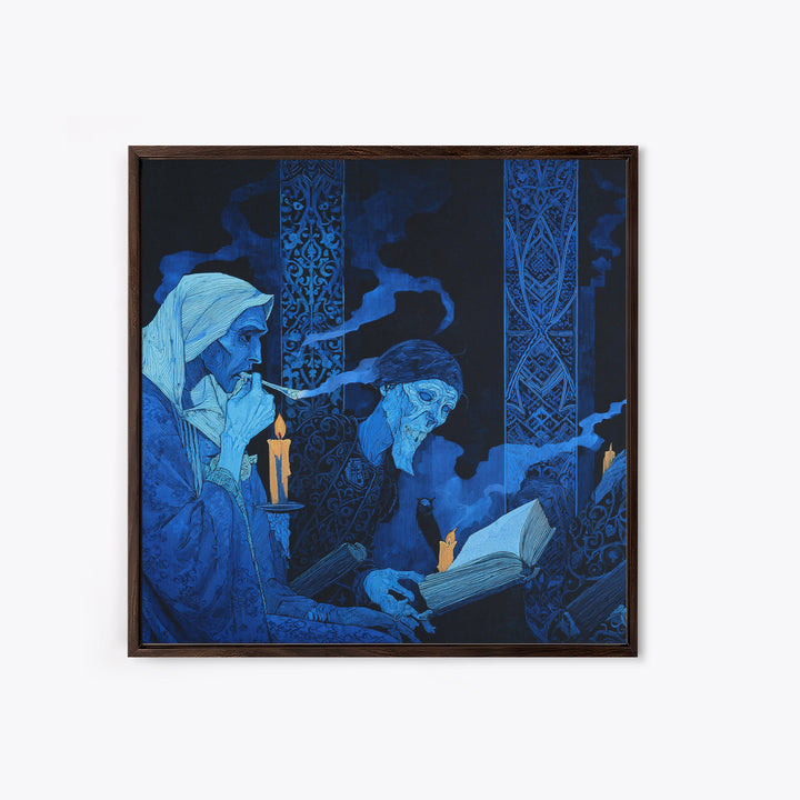 The Graveyard Book Club, Stained Glass Gothic Art, Square Wall Art, Dark Fantasy Wall Art, Canvas Print, Halloween Wall Art