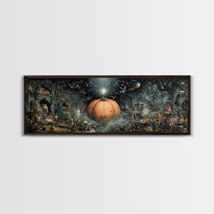 The Cosmic Pumpkin God, Medieval Grotesque Art, Extra Wide Wall Art, Gothic Horror Wall Art, Canvas Print, Halloween Wall Art