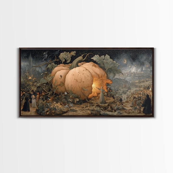 The Cosmic Pumpkin God, Northern Renaissance Horror, Wide Panoramic Art, Dark Fantasy Wall Art, Canvas Print, Halloween Wall Art
