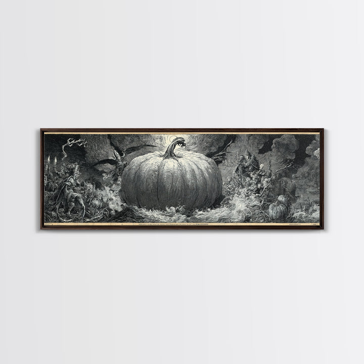 The Cosmic Pumpkin God, Renaissance Engraving Art, Extra Wide Wall Art, Macabre Wall Art, Framed Canvas Print, Halloween Wall Art