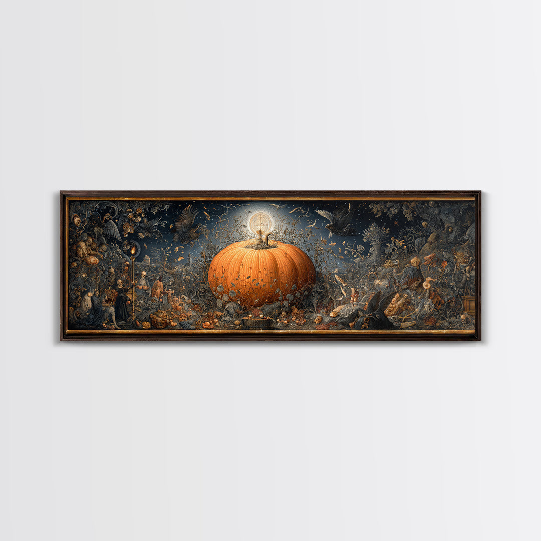 The Cosmic Pumpkin God, Danse Macabre Art, Extra Wide Wall Art, Gothic Horror Wall Art, Framed Canvas Print